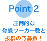 Point 2　圧倒的な登録ワーカー数と抜群の応募数！